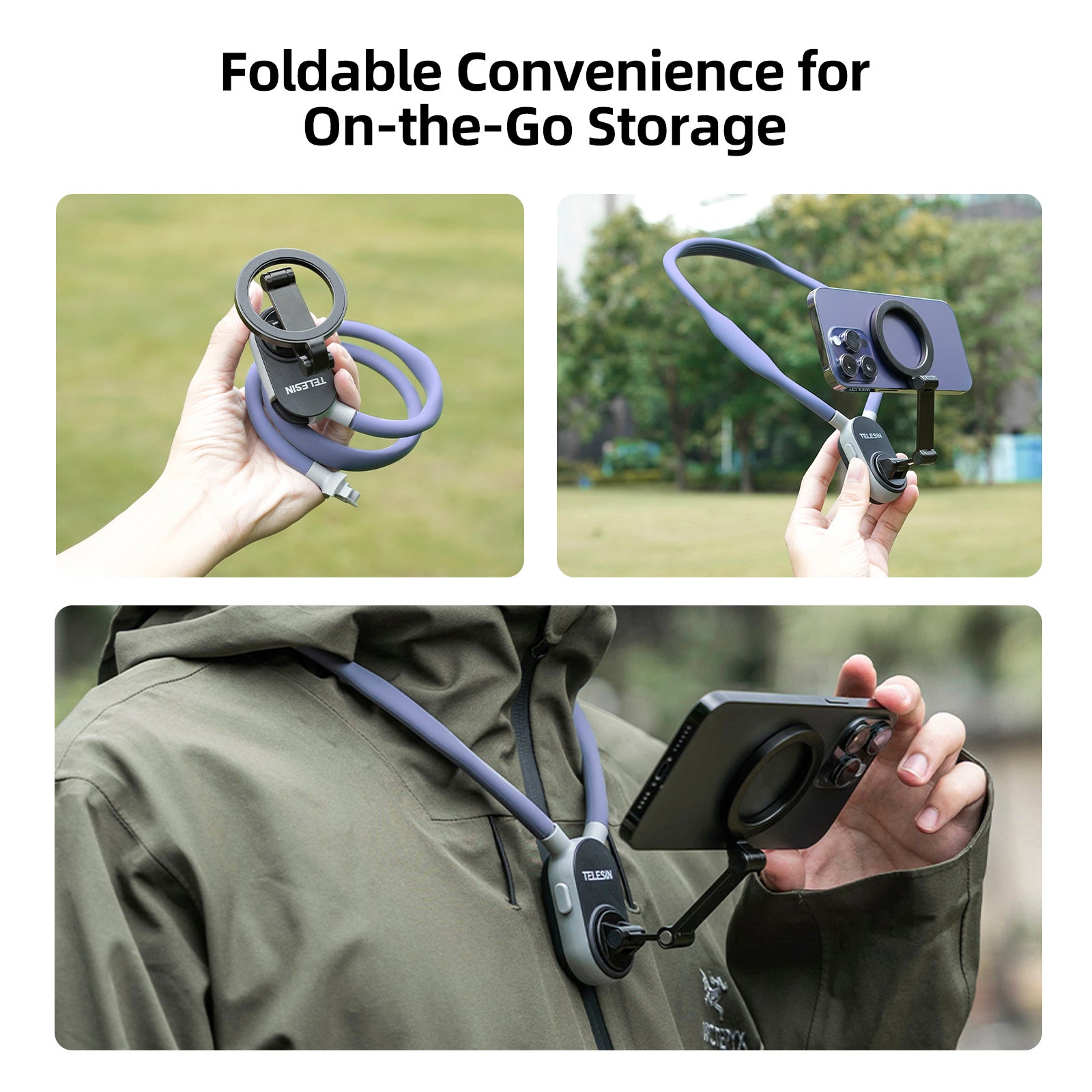 Magnetische nekhalsterbeugel Snelle ontgrendeling Schokabsorptie voor mobiele telefoon