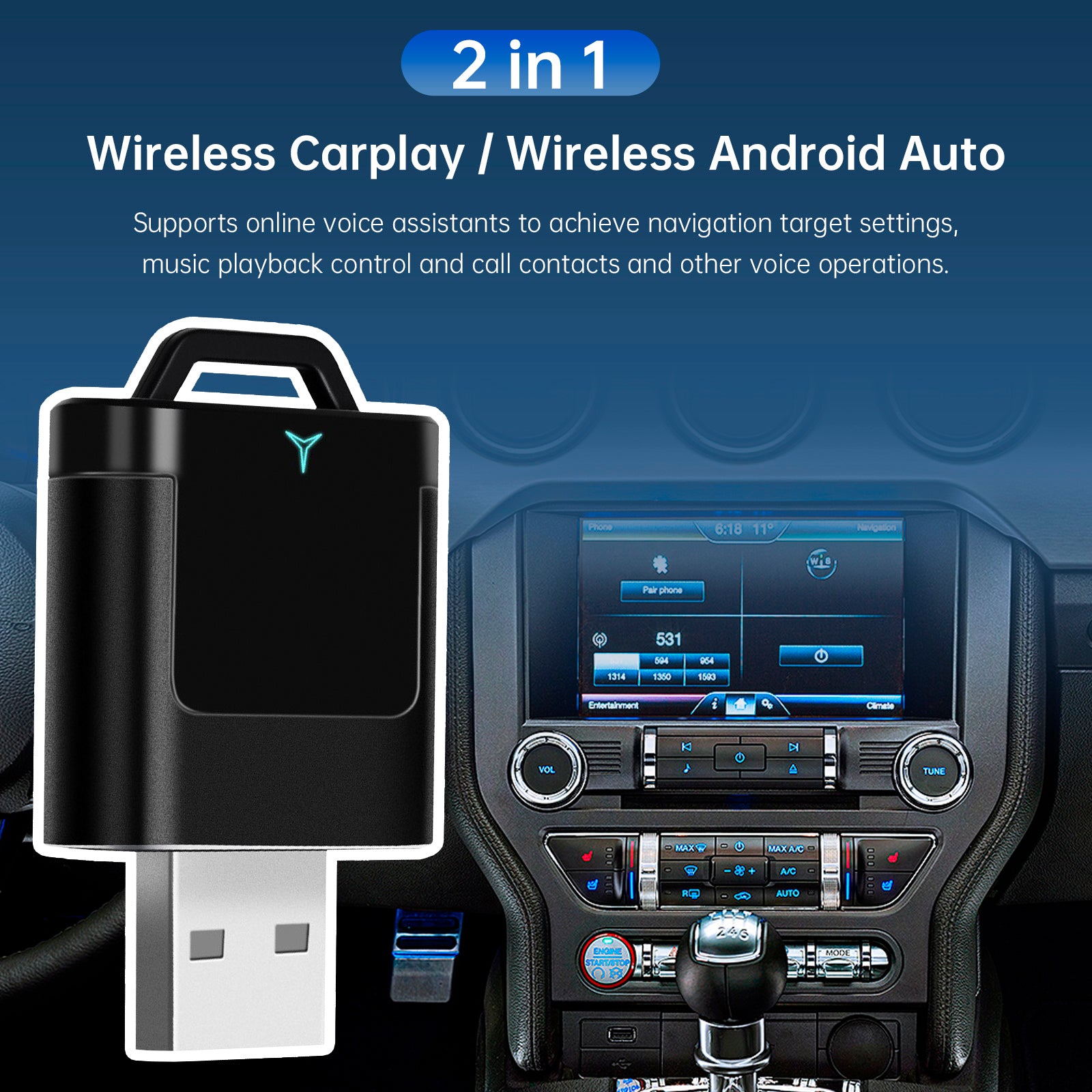 2 in 1 Wireless Apple Carplay Android Auto Adapter Car Wired to Wireless CarPlay