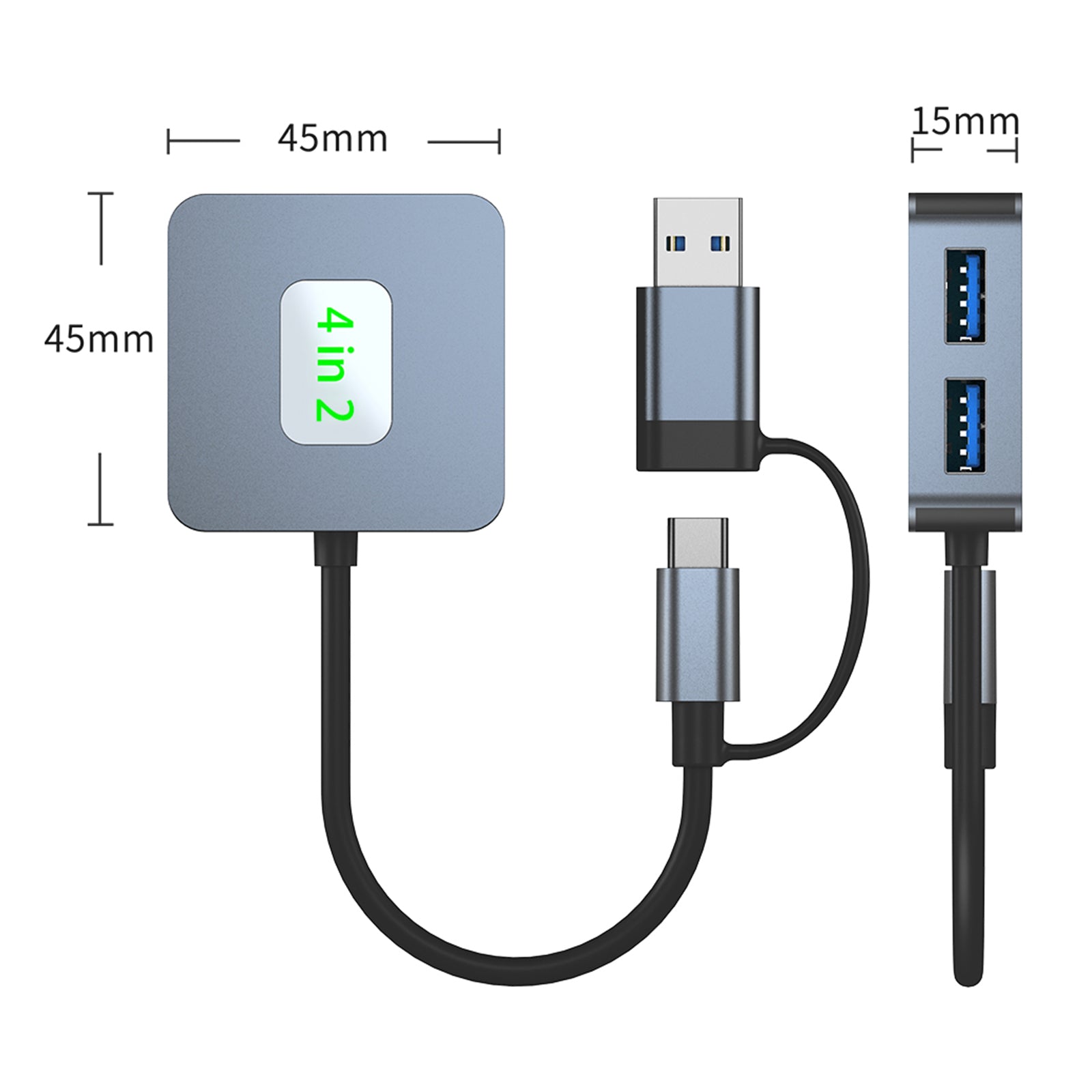 Station d'accueil adaptateur Hub 4 en 2 Type-C + USB vers USB3.2*4 pour MacBook iPad 15