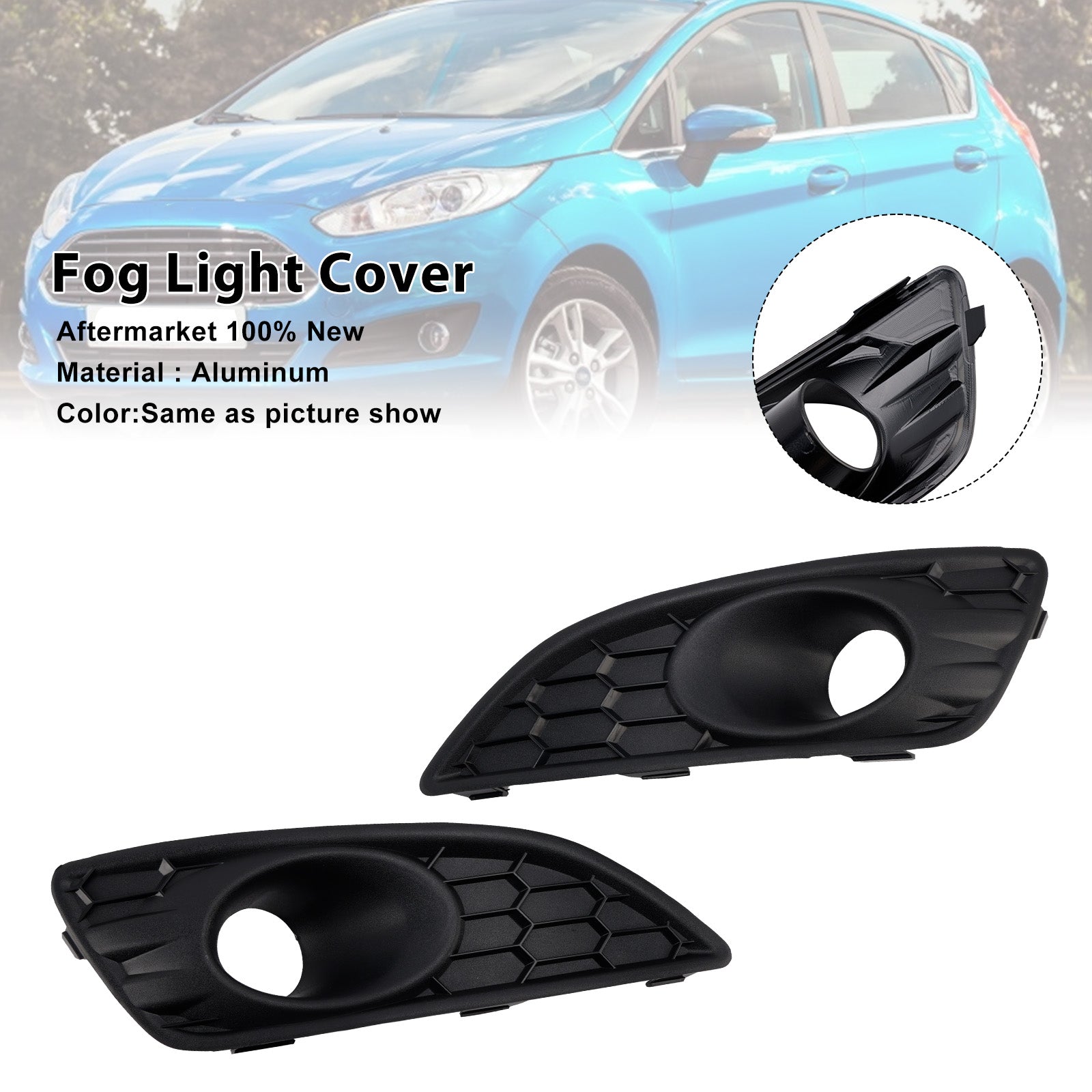 2013-2017 Ford Fiesta 2PCS Grille de couverture de phare antibrouillard avant noir mat