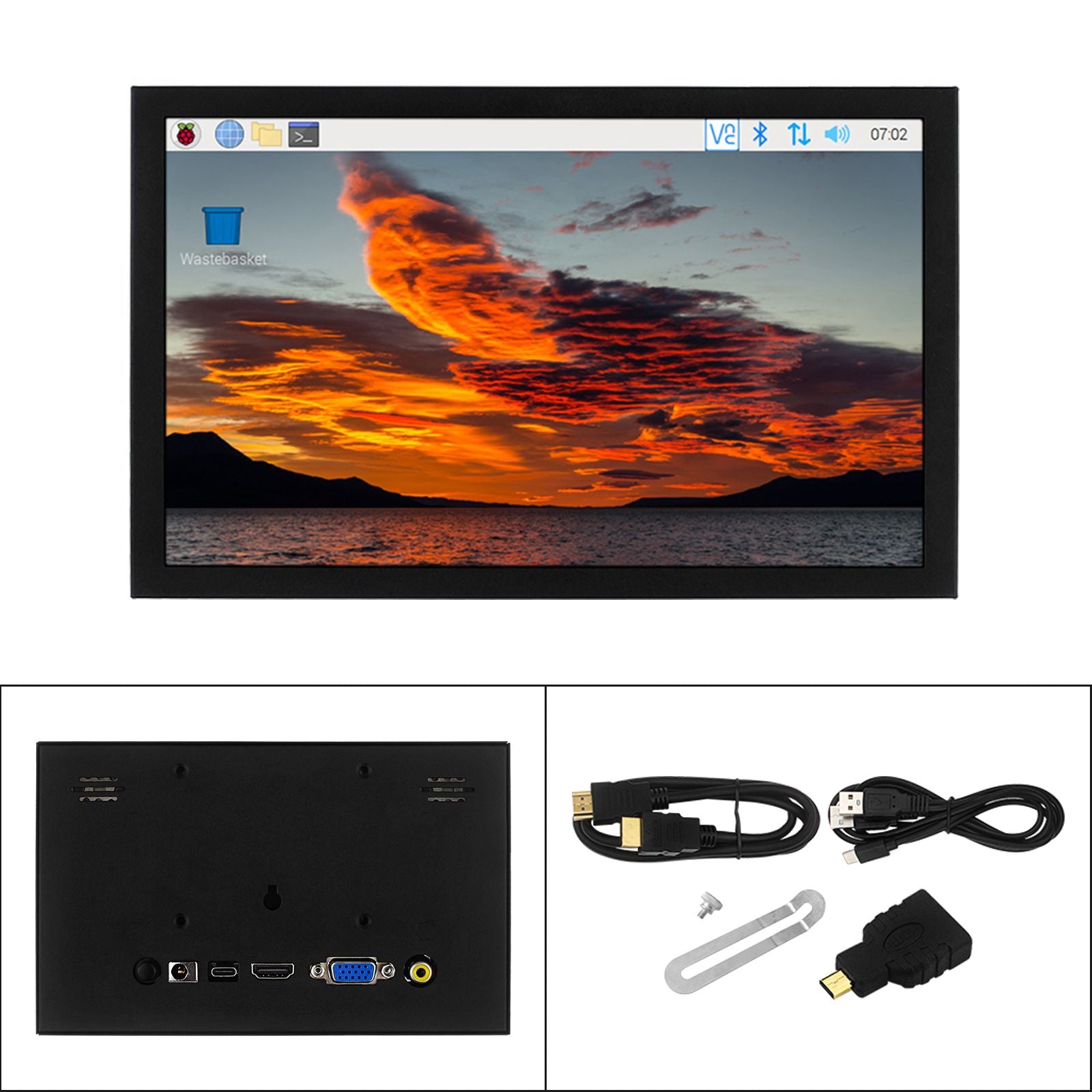 7-inch HD IPS-scherm VGA/AV/HDMI-interface Raspberry Pi pc-bewakingsscherm