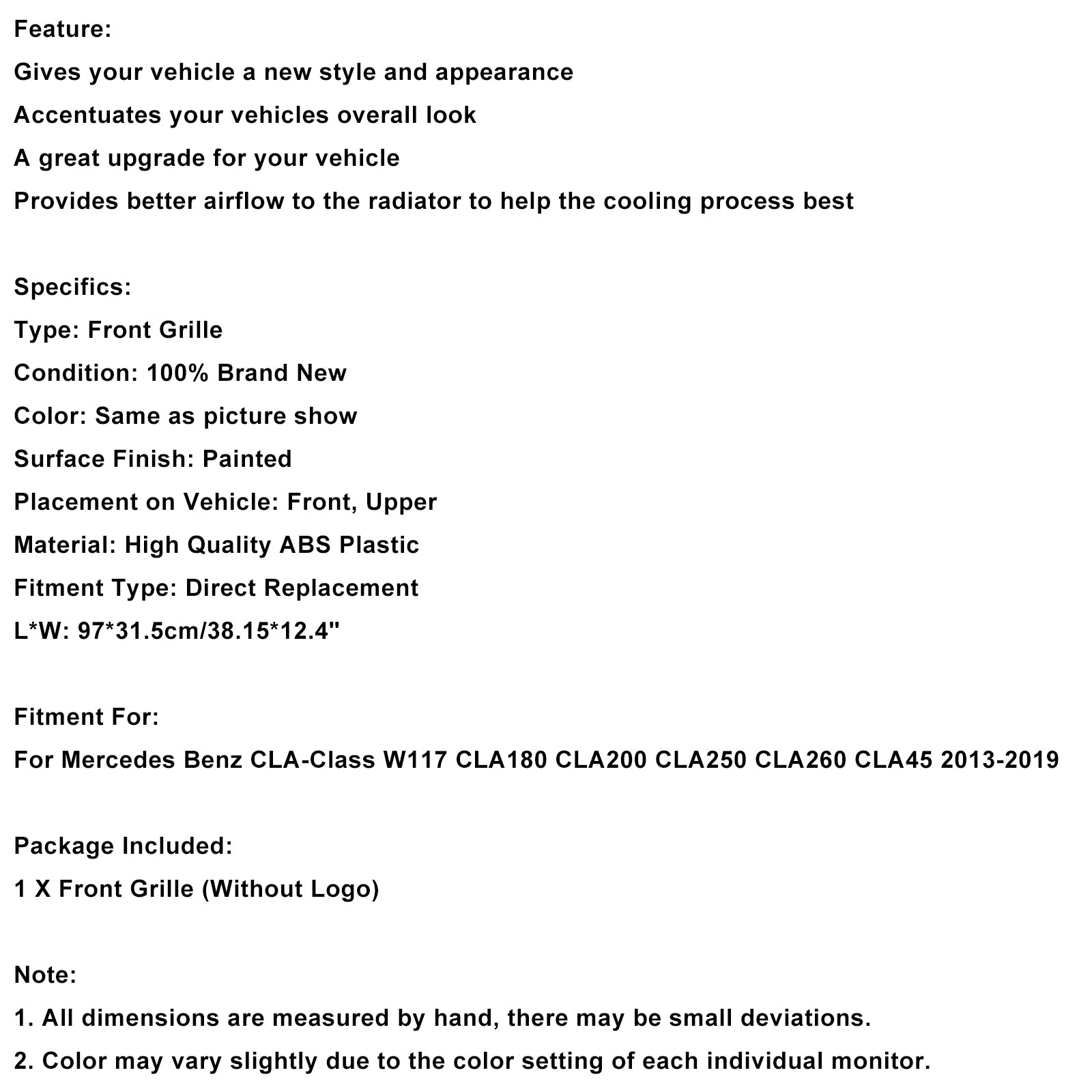 Mercedes-Benz CLA-Klasse 2013-2019 W117 CLA250 Diamond Front Grille