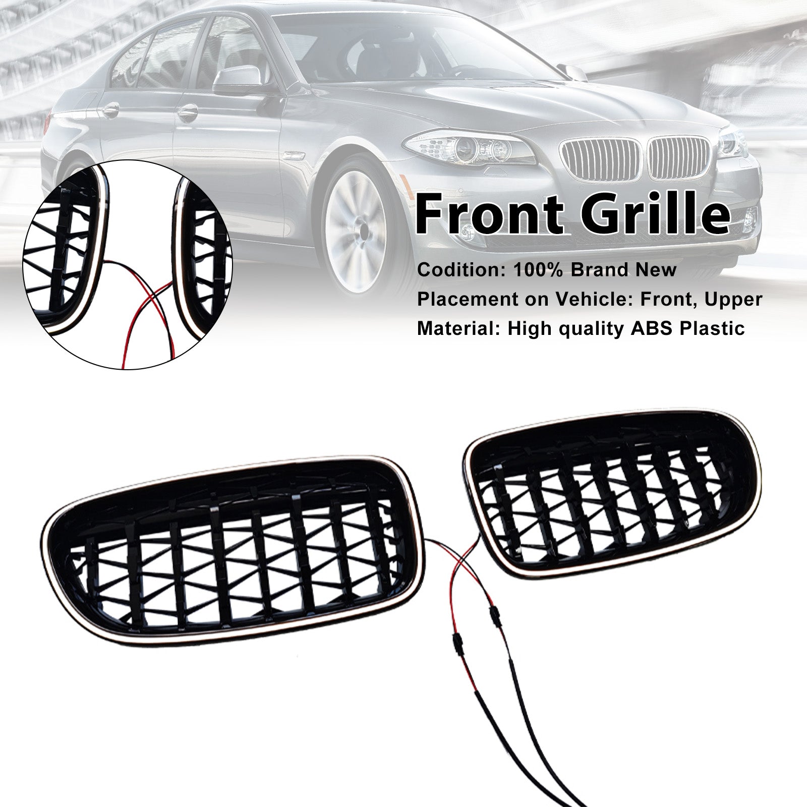 11.2009-02.2017 For BMW 5-Series F11 Touring Gloss Black Kidney Bumper Grill Grille 51137200727 51137200728