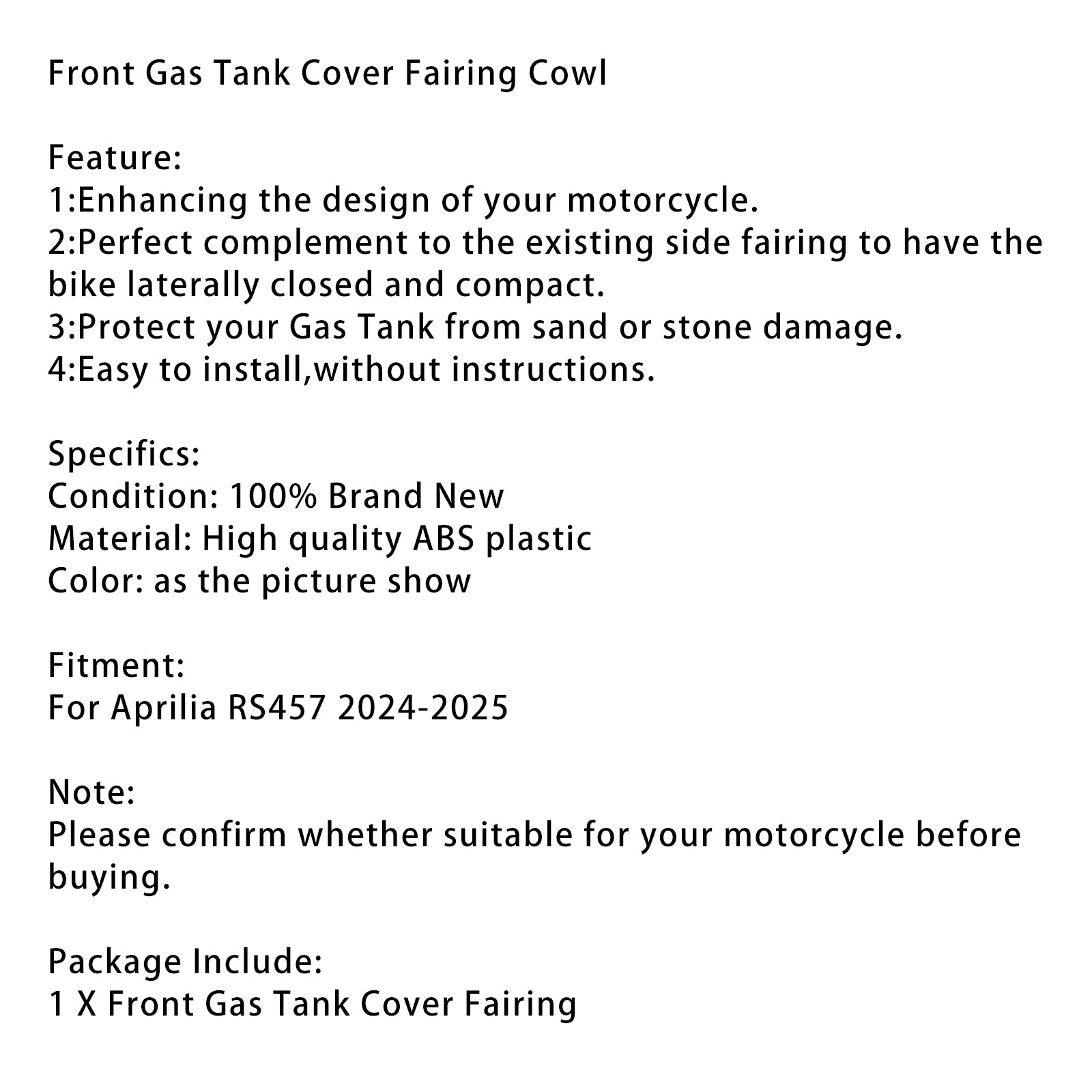 Orezanie krytu predného plynového krytu kapotáž pre Aprilia RS457 RS 457 2024-2025