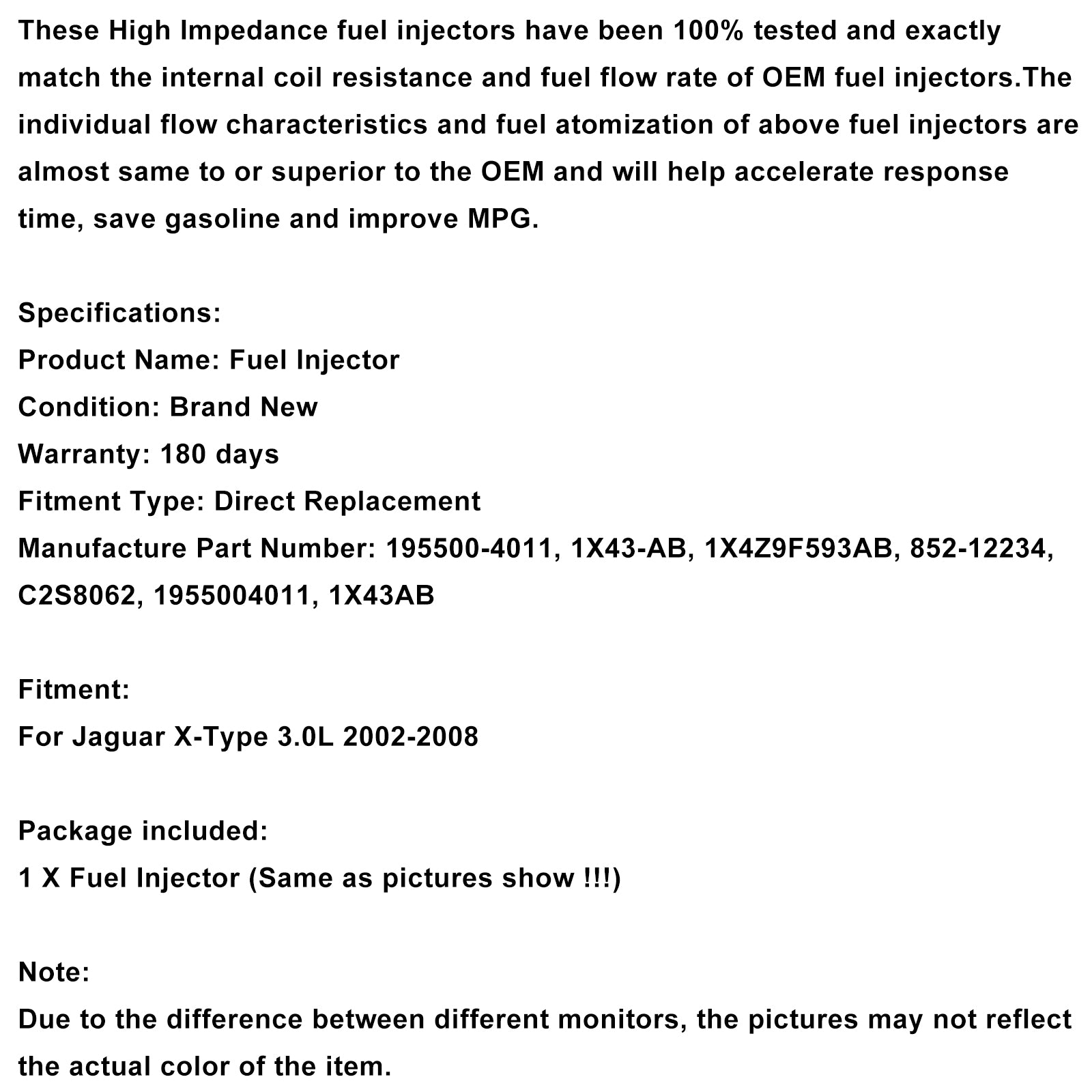 2002-2008 Jaguar X-Type 3.0L V6 2.5L 1PCS Inyector de combustible 1X43-AB 1955004011