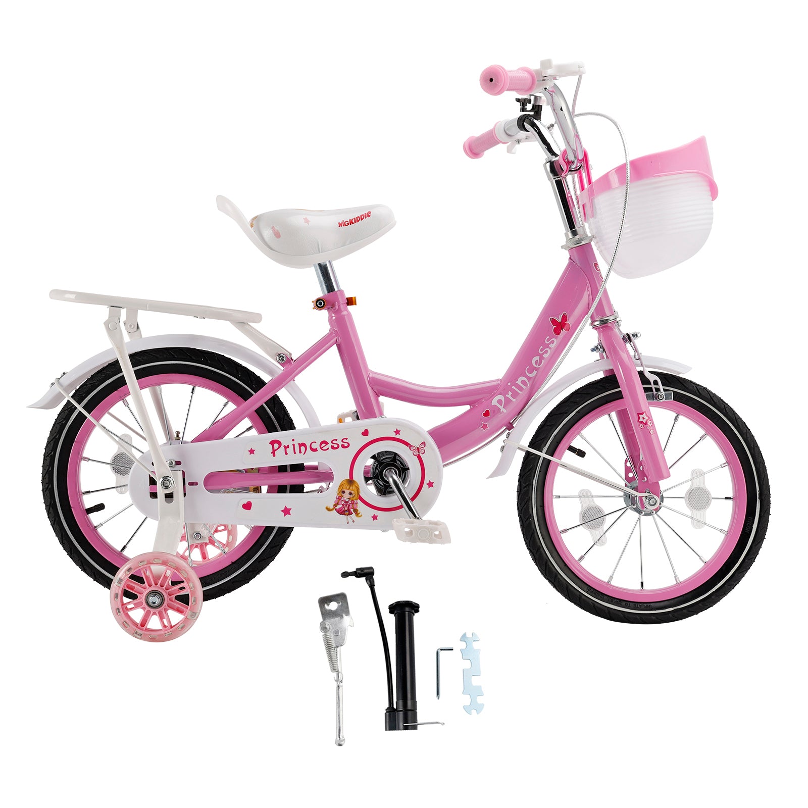 16"/18" Children Princess Bicycle Girls Bike with Removable Training Wheels Pink