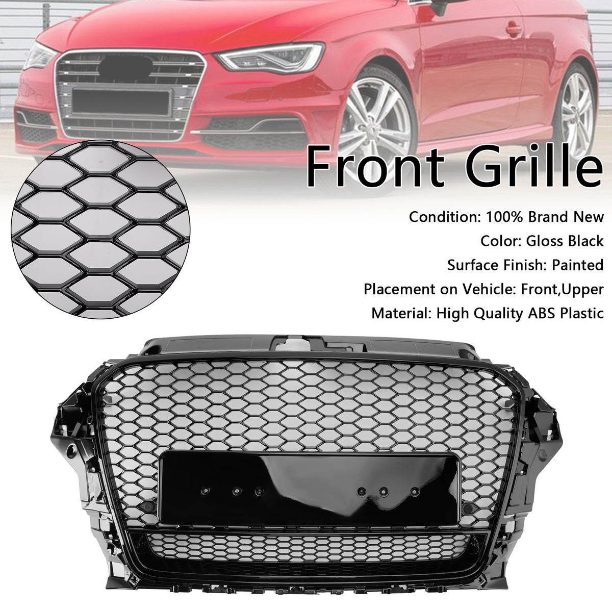 2013-2016 Audi S3 (RS3 is not fit) RS3 Style Front Henycomb Bumper Grill Grille W/Quattro Generic