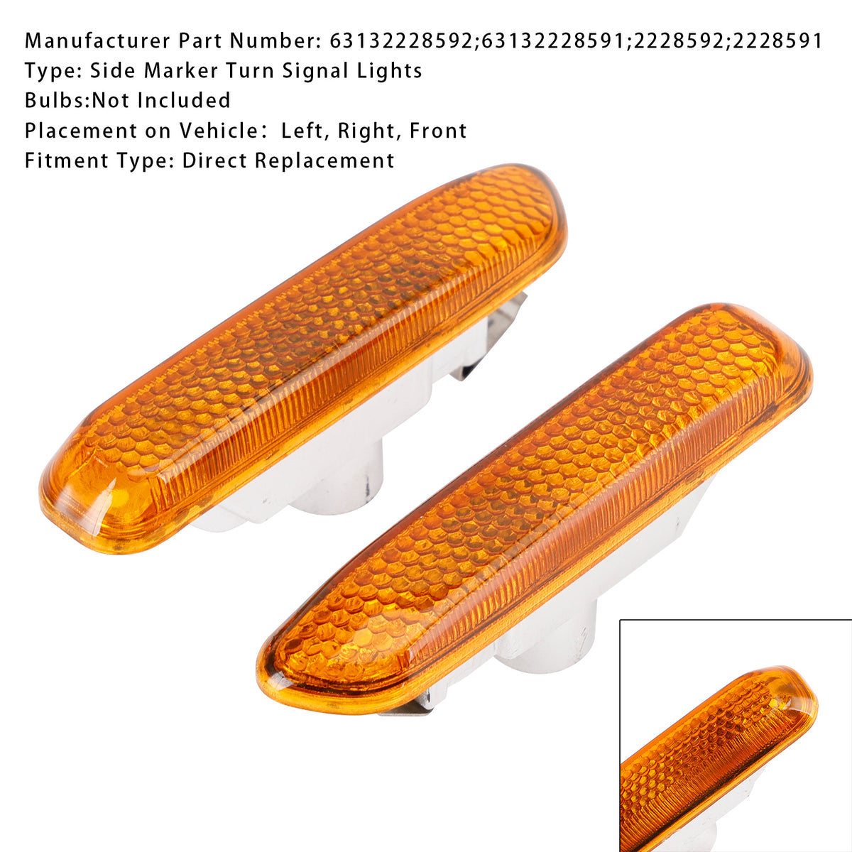 1998-2001 BMW3 Series E46 Saloon/Estate Pair Amber Len LED Side Marker Light Signal Blinker Lamp 63132228592 63132228591 Generic