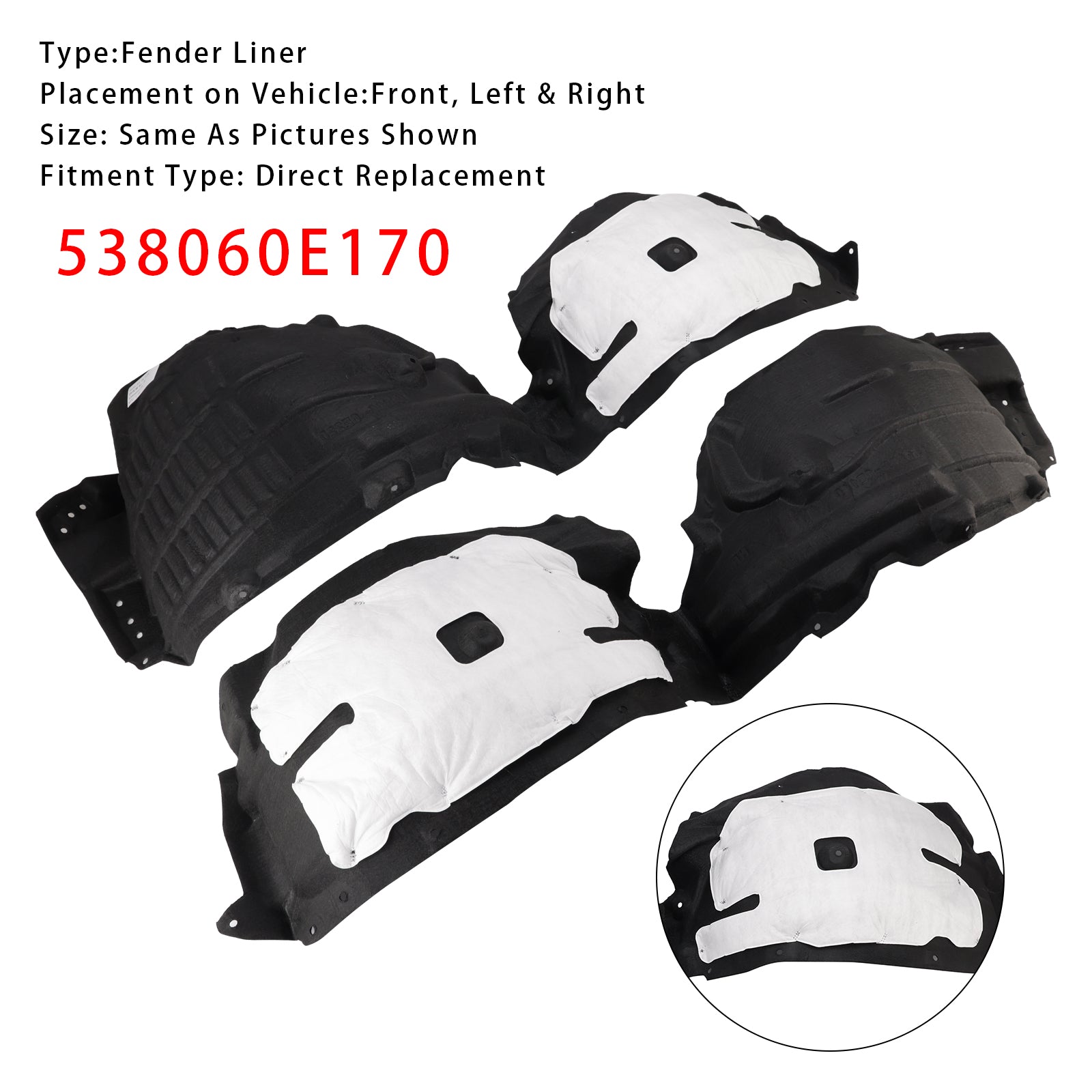 Pair Front Inner Side Fender Liners For Toyota Highlander 2020-2024 538060E170