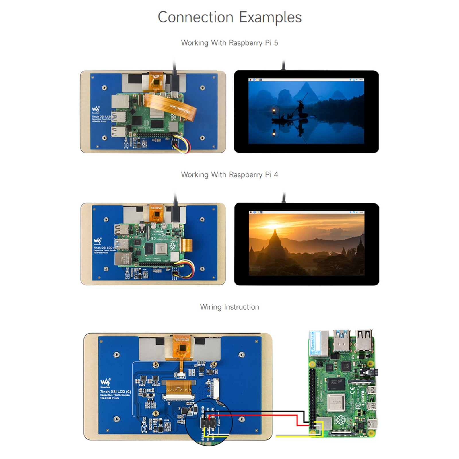 Raspberry Pi 7-inch IPS Capacitive 5-Point Touch Screen 1024×600 Pixels Pi5/4B