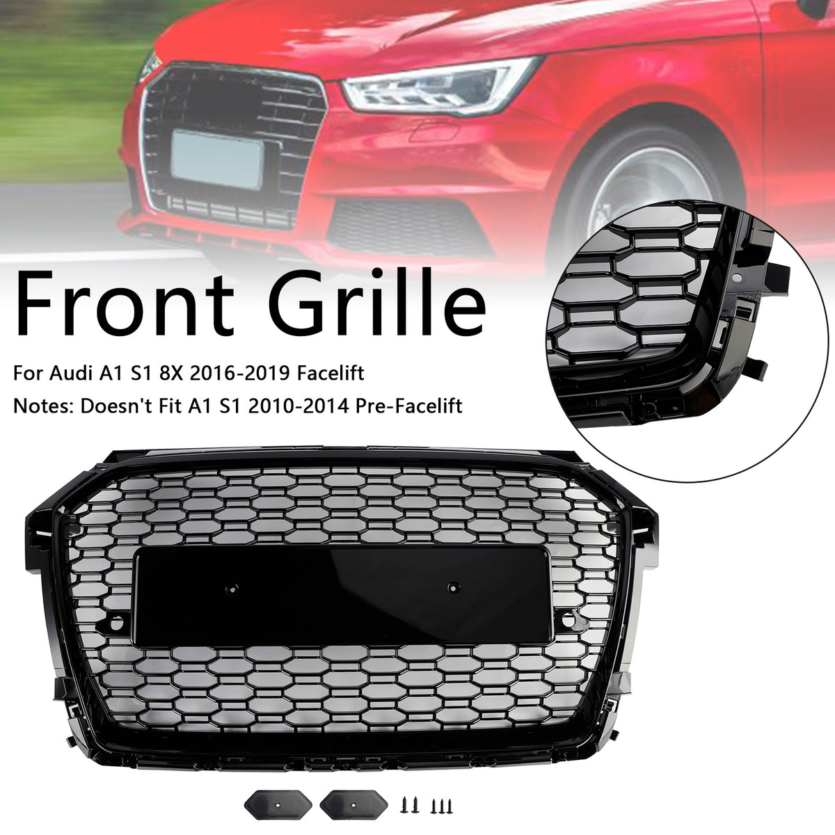 2016-2019 Audi A1 8X Facelift RS Style Honeycomb Bumper Grille Black Generic