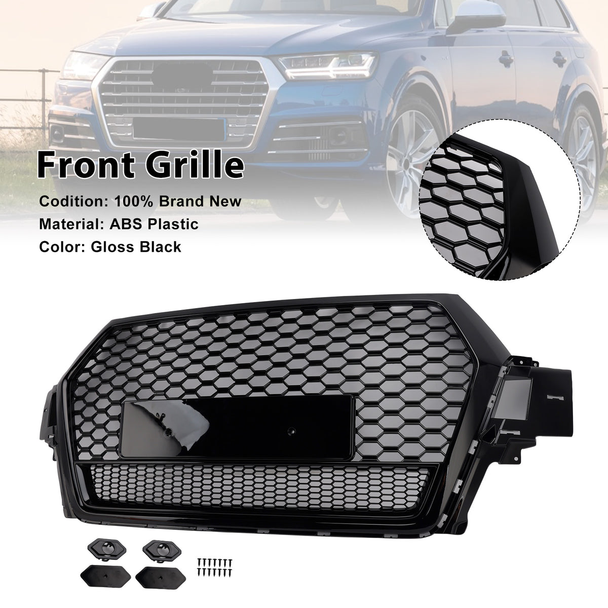 2016-2019 Audi Q7 (RSQ7 is not fit) Gloss Black Front Bumper Radiator Vent Mesh Grill Grille 4M0853651F 4M0853651G Generic