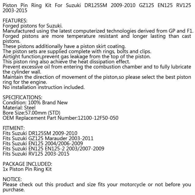 2004 2006-2009 Suzuki EN125 STD Piston Pin Ring Kit 57.00mm 12100-12F50-050 Generic