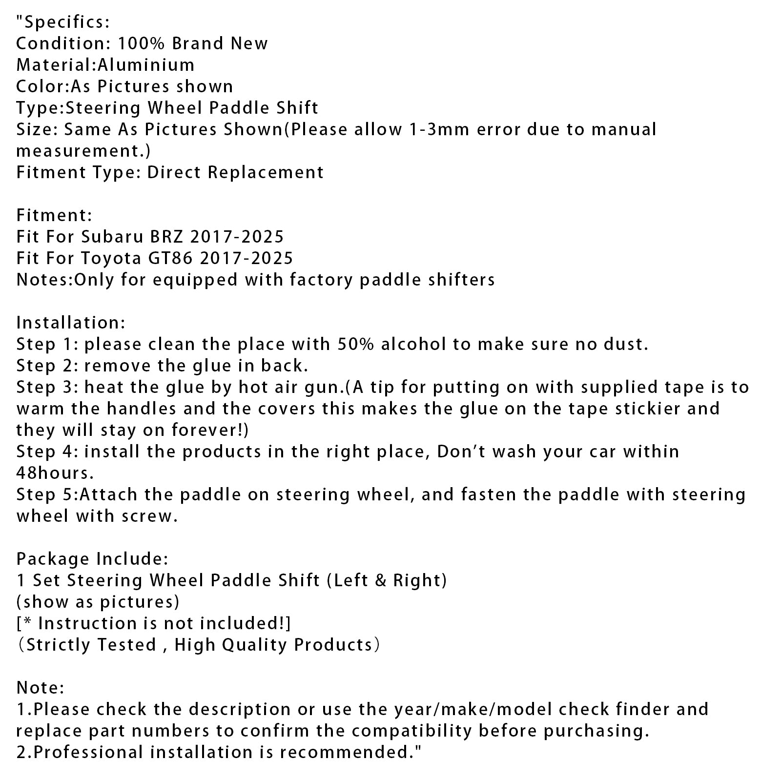 Stuurwiel Paddle Shifter Uitbreiding Fit Voor Subaru Toyota 2017-2025 Aluminium