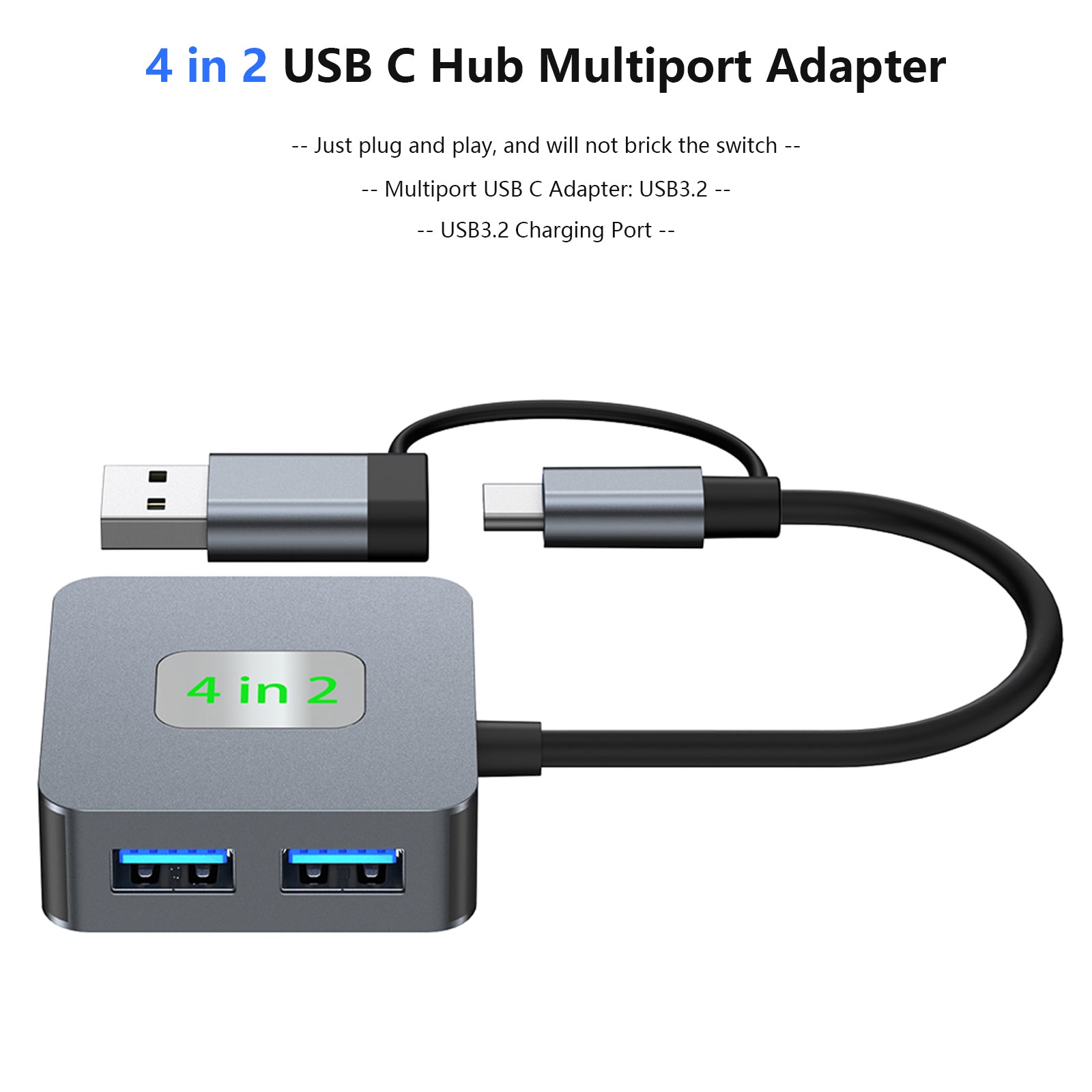 Station d'accueil adaptateur Hub 4 en 2 Type-C + USB vers USB3.2*4 pour MacBook iPad 15