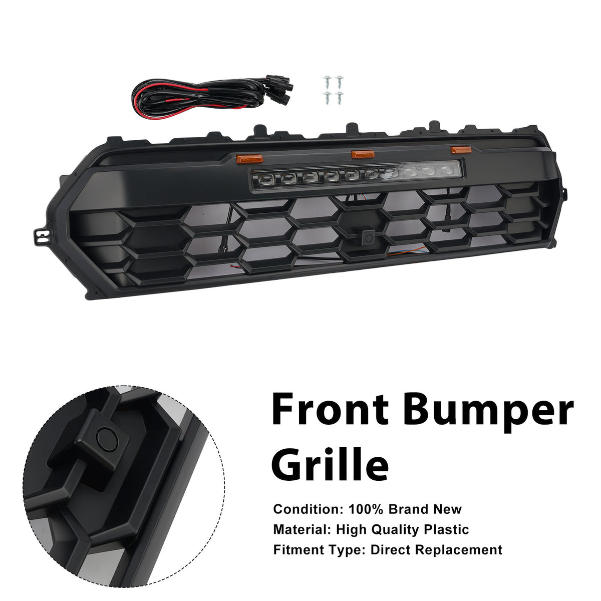 2024+ Toyota Tacoma svart främre stötfångargrill med LED & Ljusramp