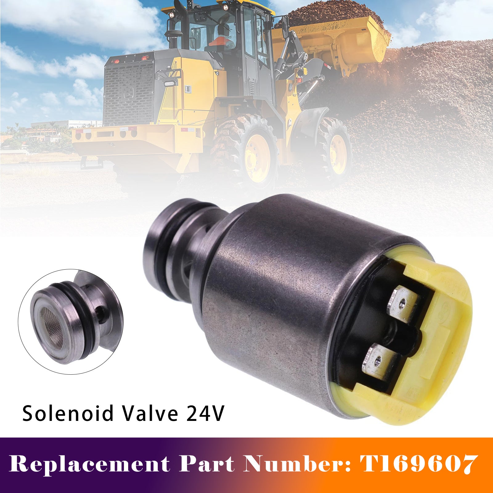 T169607 Solenoid Valve 24V For John Deere 300C 444G 444JR 544P 624J 744H 824K