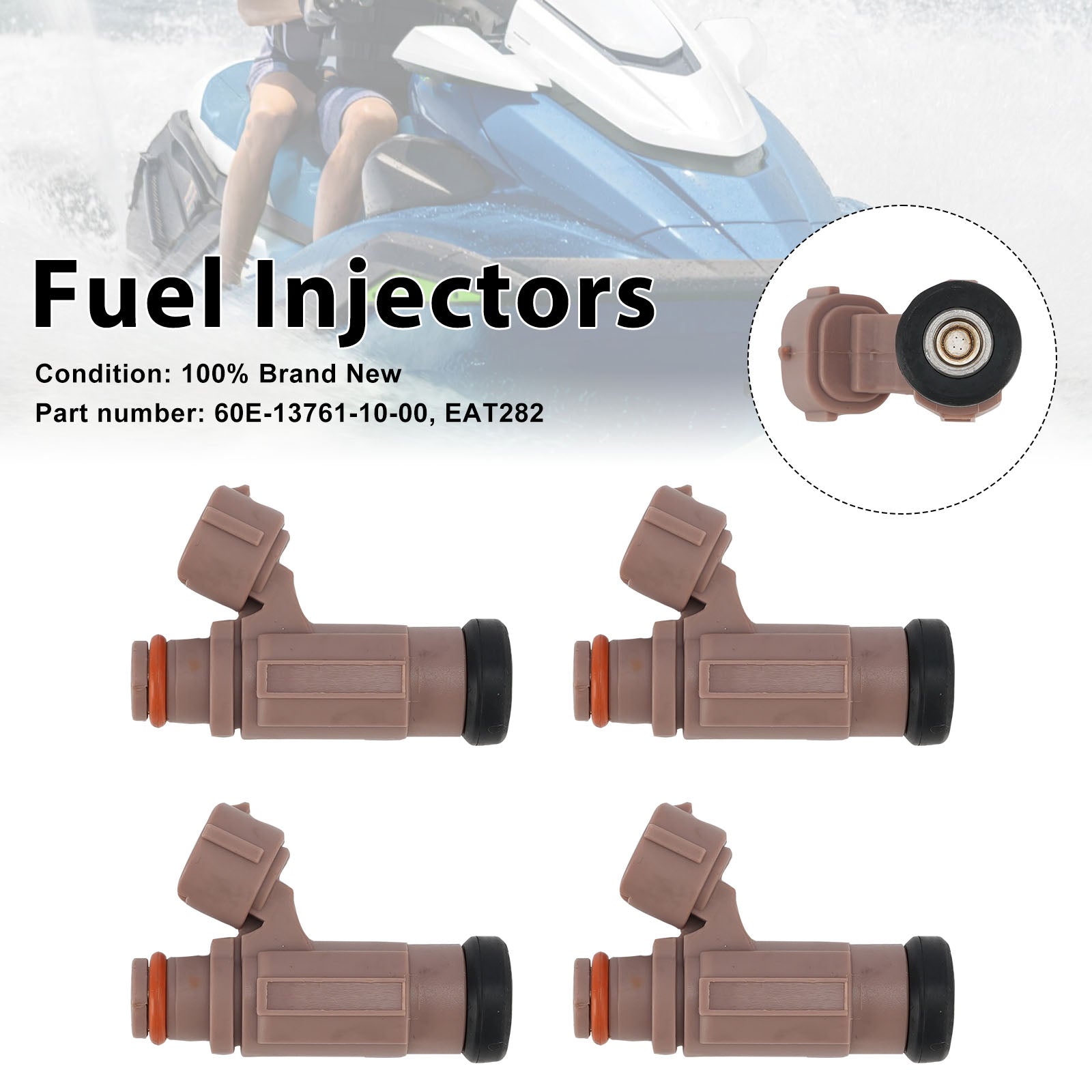 4PC EAT282 Fuel Injectors 60E-13761-10-00 For Yamaha PWC FX SX AR VX