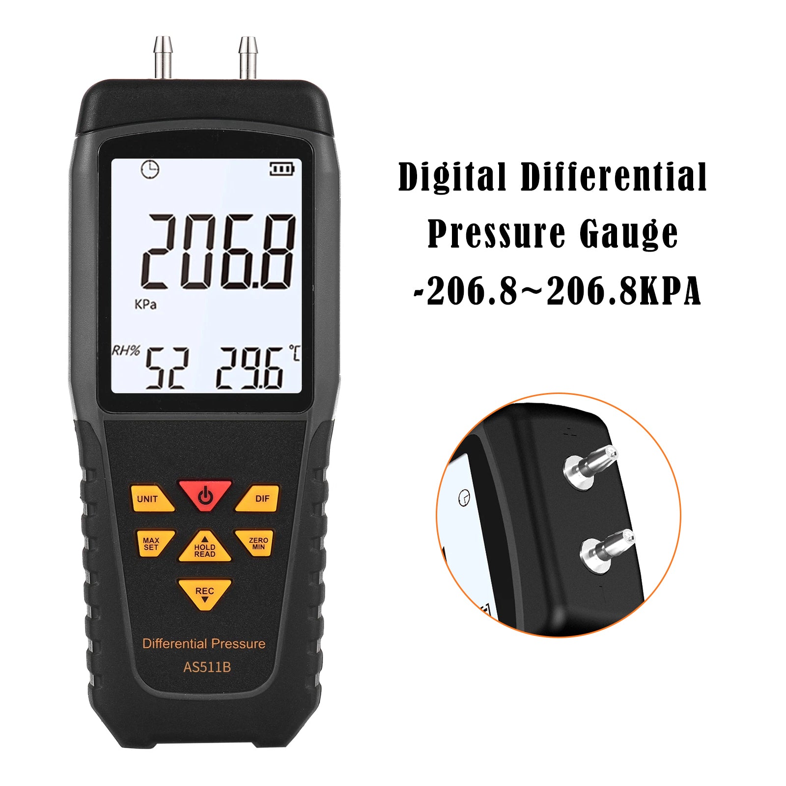 AS511B High Precision Digital Differential Pressure Gauge -206.8~206.8KPA