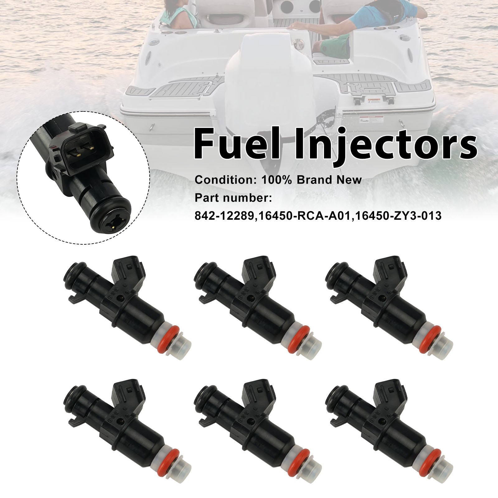 6PC 842-12289 Fuel Injectors 16450-RCA-A01 16450-ZY3-013 For Honda Outboard