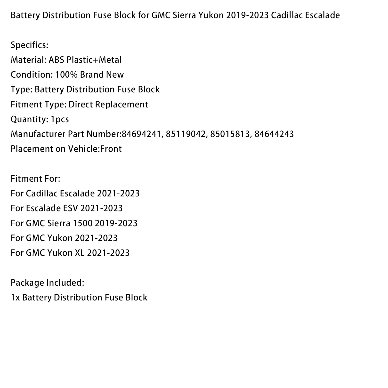 Battery Distribution Fuse Block For GMC Sierra Yukon Cadillac Escalade