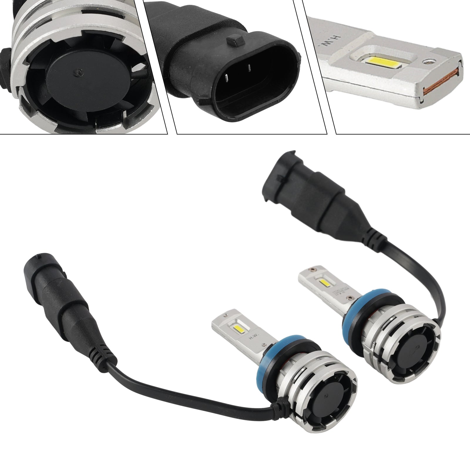 LED Headlight Bulb Kit Hi/Low Beam H8 H9 H11 12V 24W 6500K Fan Cooling For HELLA