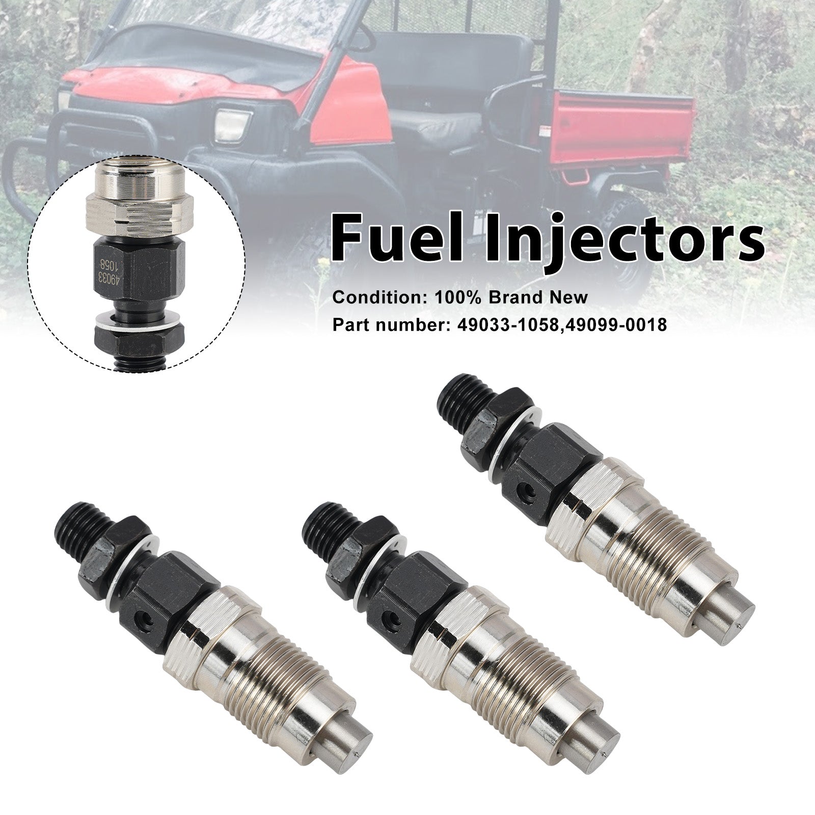 3PC 49099-0018 Fuel Injectors 49033-1058 For Kawasaki DM950 DM850 Mule 2510 3010