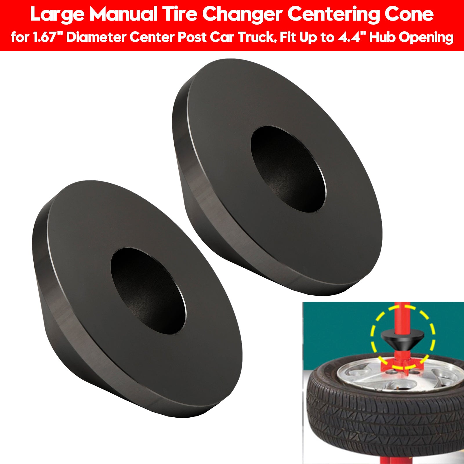 2× Large Manual Tire Changer Centering Cone for 1.67" Diameter Center Post