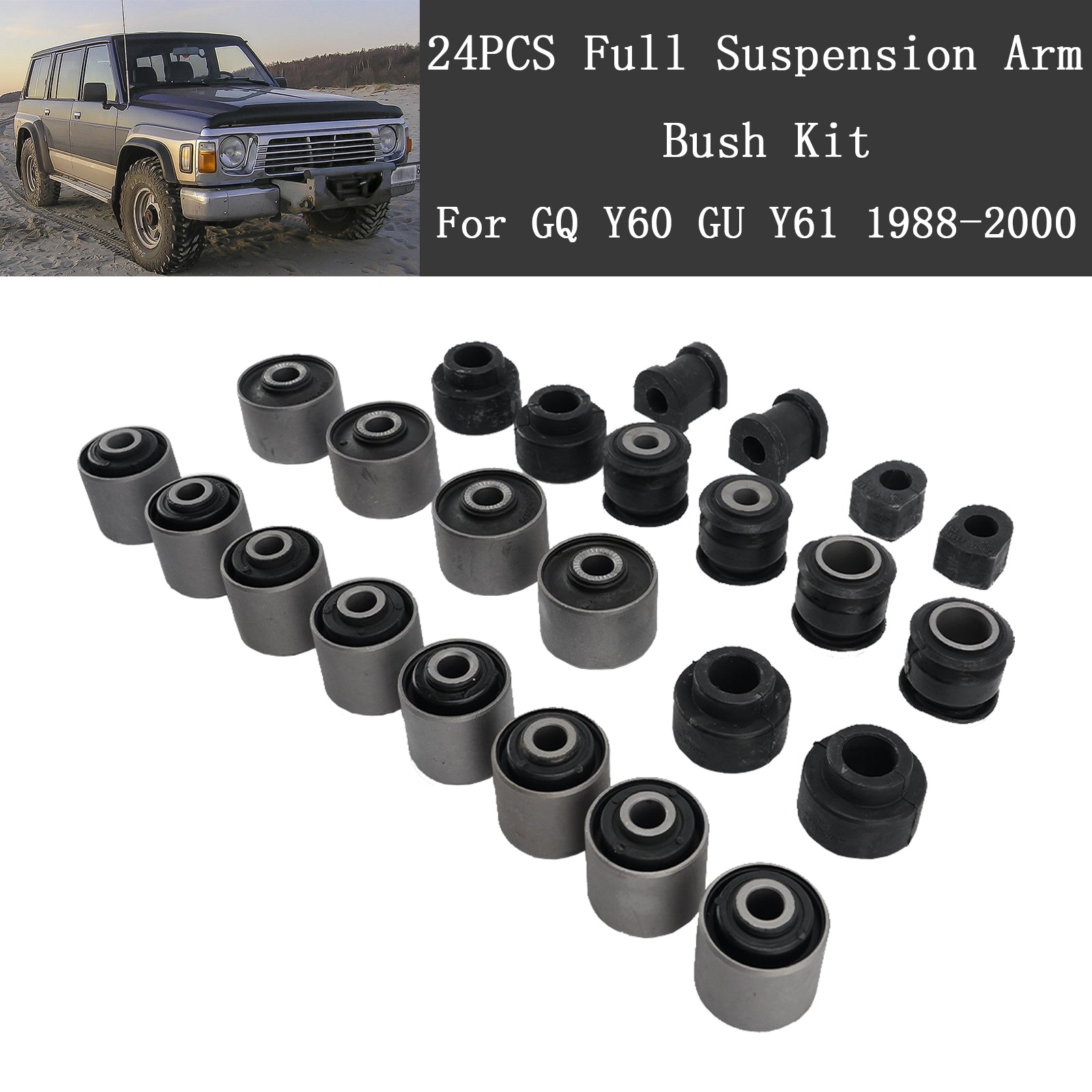 24PCS Full Suspension Arm Bush Kit For Nissan Patrol GQ Y60 GU Y61 1988-2000