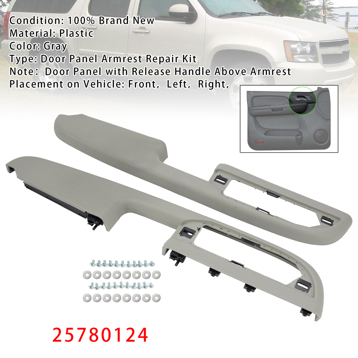 2007-2009 GMC Sierra 1500 2Pcs Front Door Panel Armrest Repair 25780132 25780140 Generic