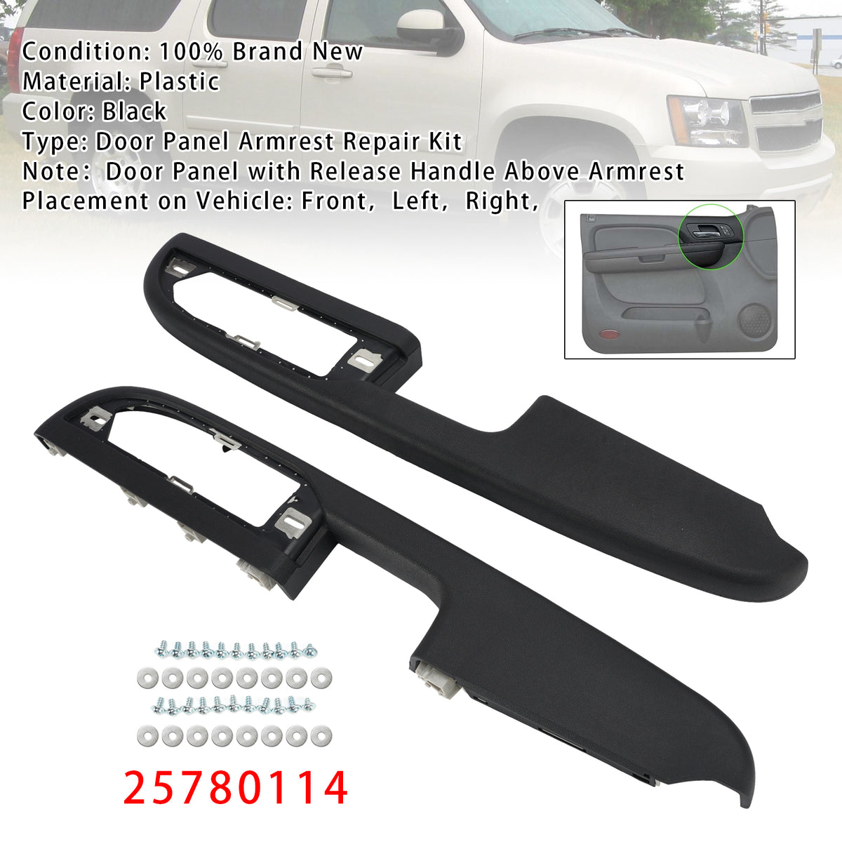 2007-2009 GMC Yukon XL 2Pcs Front Door Panel Armrest Repair 25780114 25780016 Generic