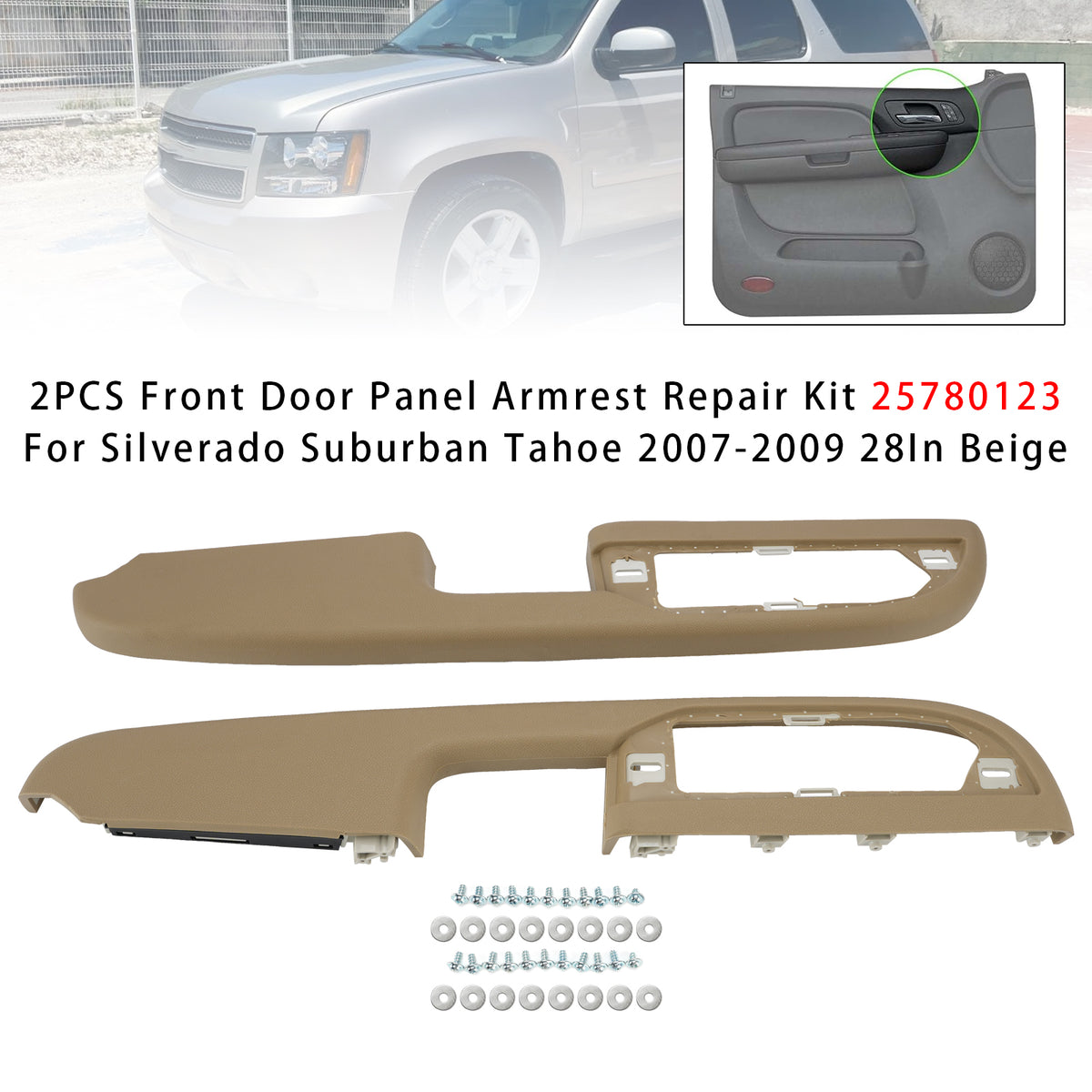 2007-2009 GMC Yukon 2Pcs Front Door Panel Armrest Repair Kit 25780131 25780117 Generic