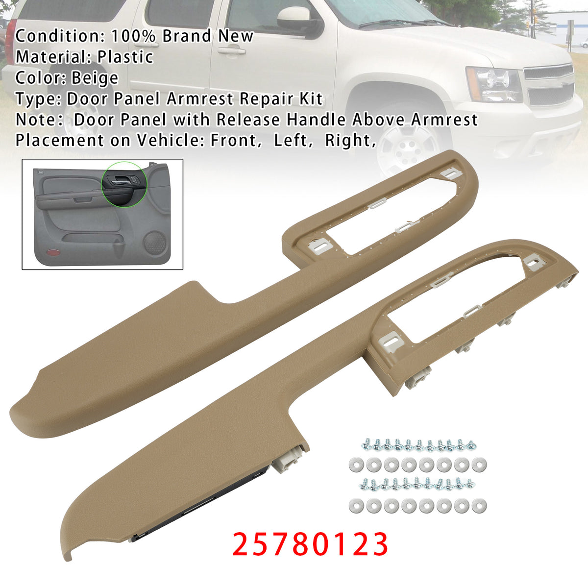 2007-2009 GMC Yukon 2Pcs Front Door Panel Armrest Repair Kit 25780131 25780117 Generic