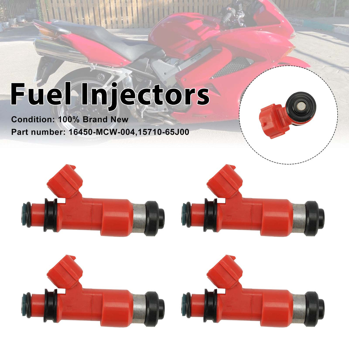 2002-2009 Honda VFR800 4PC Fuel Injectors 16450-MCW-004 15710-65J00 Generic