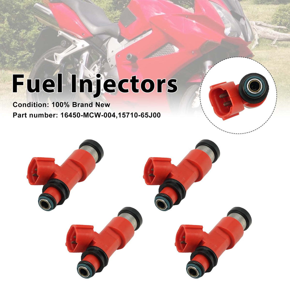 2002-2009 Honda VFR800 4PC Fuel Injectors 16450-MCW-004 15710-65J00 Generic