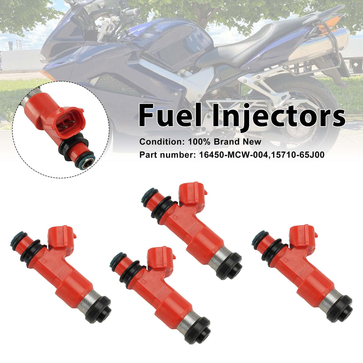 2002-2009 Honda VFR800 4PC Fuel Injectors 16450-MCW-004 15710-65J00 Generic