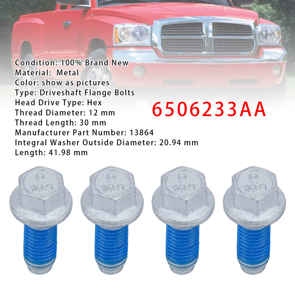 2011-2023 Ram 1500 4PCS Driveshaft Flange Bolts 6506497AA 6506233AA Generic