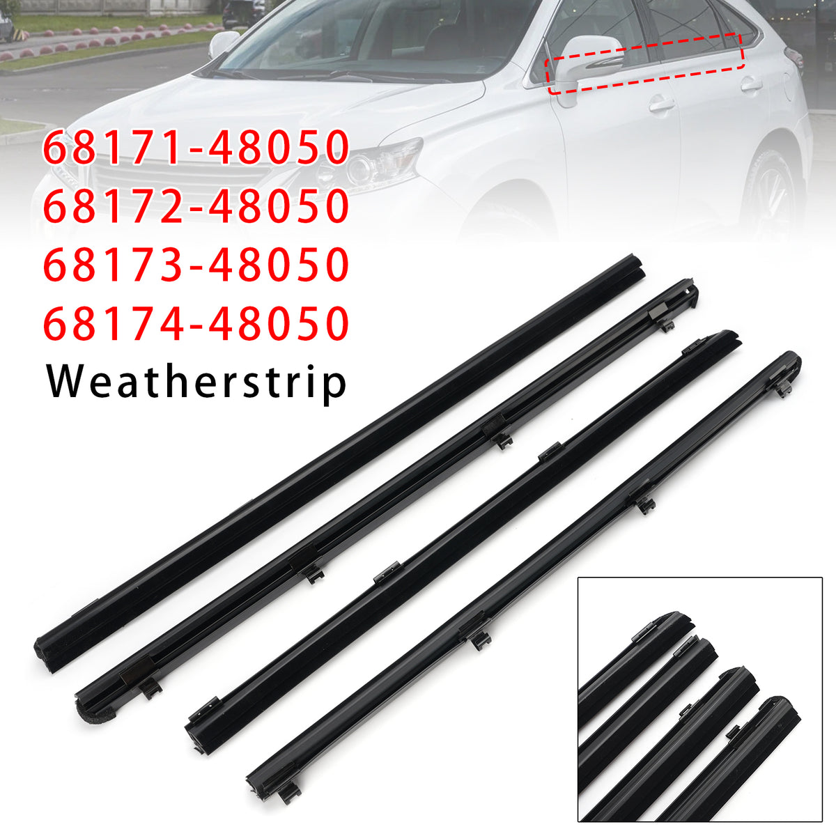 2010-2015 Lexus RX350(GGL10/GGL15) 4Pcs Inner Door Glass Weatherstrip 68173-48050 68174-48050 Generic