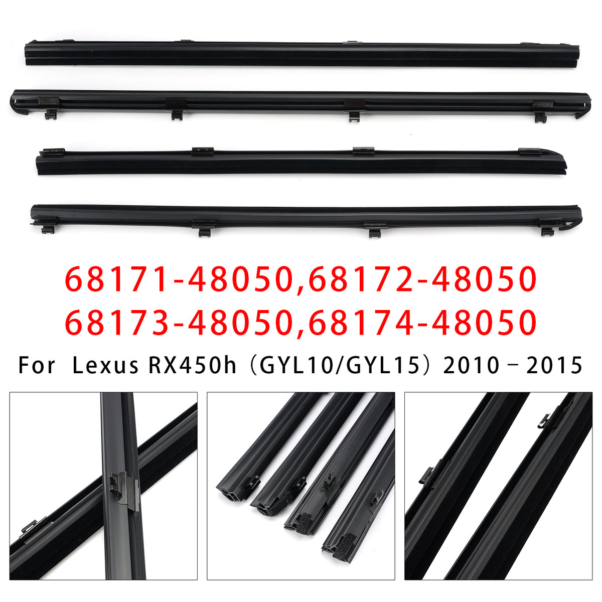 2010-2015 Lexus RX350(GGL10/GGL15) 4Pcs Inner Door Glass Weatherstrip 68173-48050 68174-48050 Generic