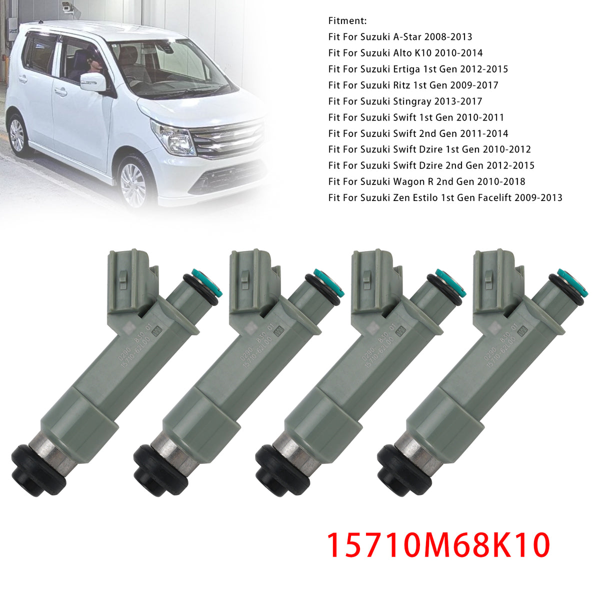 2008-2013 Suzuki A-Star 4Pcs Fuel Injector 15710M68K10 Generic
