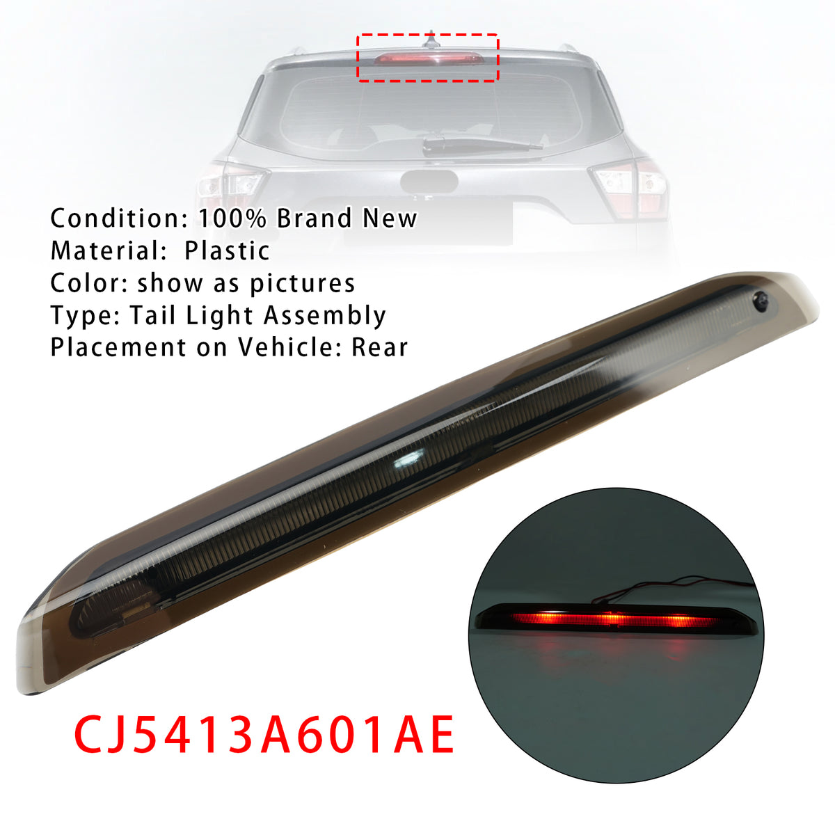 2012-2020 Ford Escape/Kuga MK2 TE TF DM2 Rear High Mounted Brake Lamp Light Black CJ5413A601AE CJ5413A601AD Generic