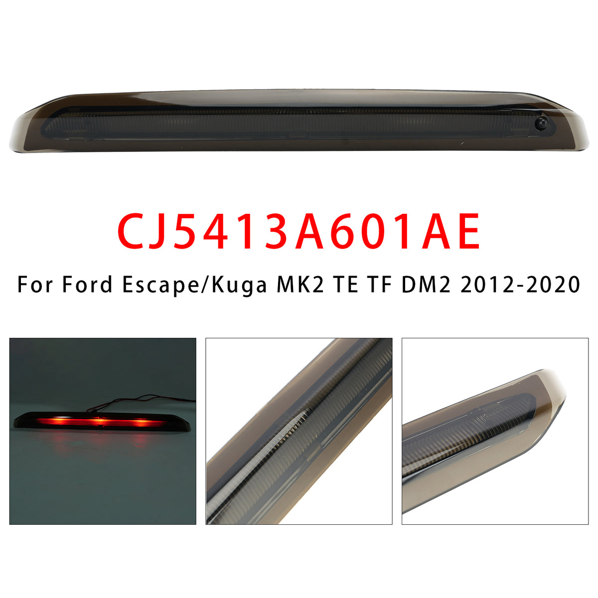 2012-2020 Ford Escape/Kuga MK2 TE TF DM2 Rear High Mounted Brake Lamp Light Black CJ5413A601AE CJ5413A601AD Generic