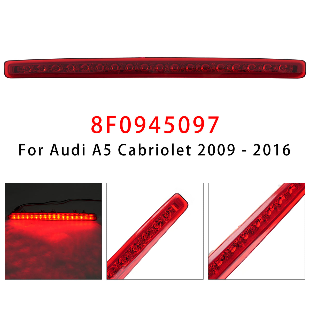 2009-2016 Audi A5 Cabriolet Rear Third 3Rd Brake Lamp Light Red 8F0945097 Generic
