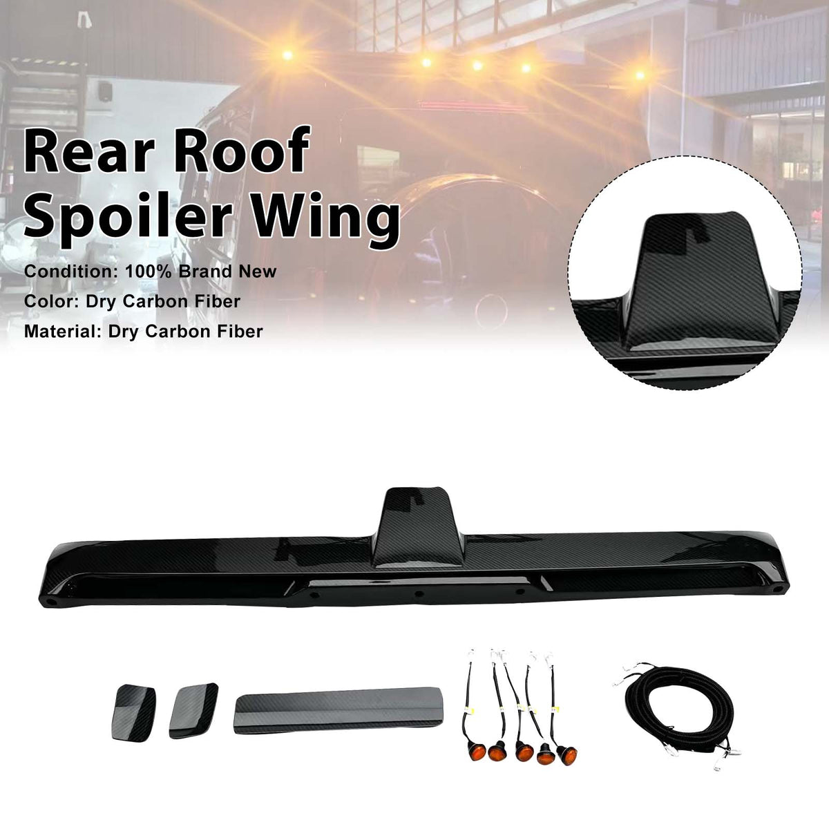 2025- Mercedes Benz G-Class W465 With 5 LED Light Carbon Fiber Rear Roof Spoiler Wing Generic