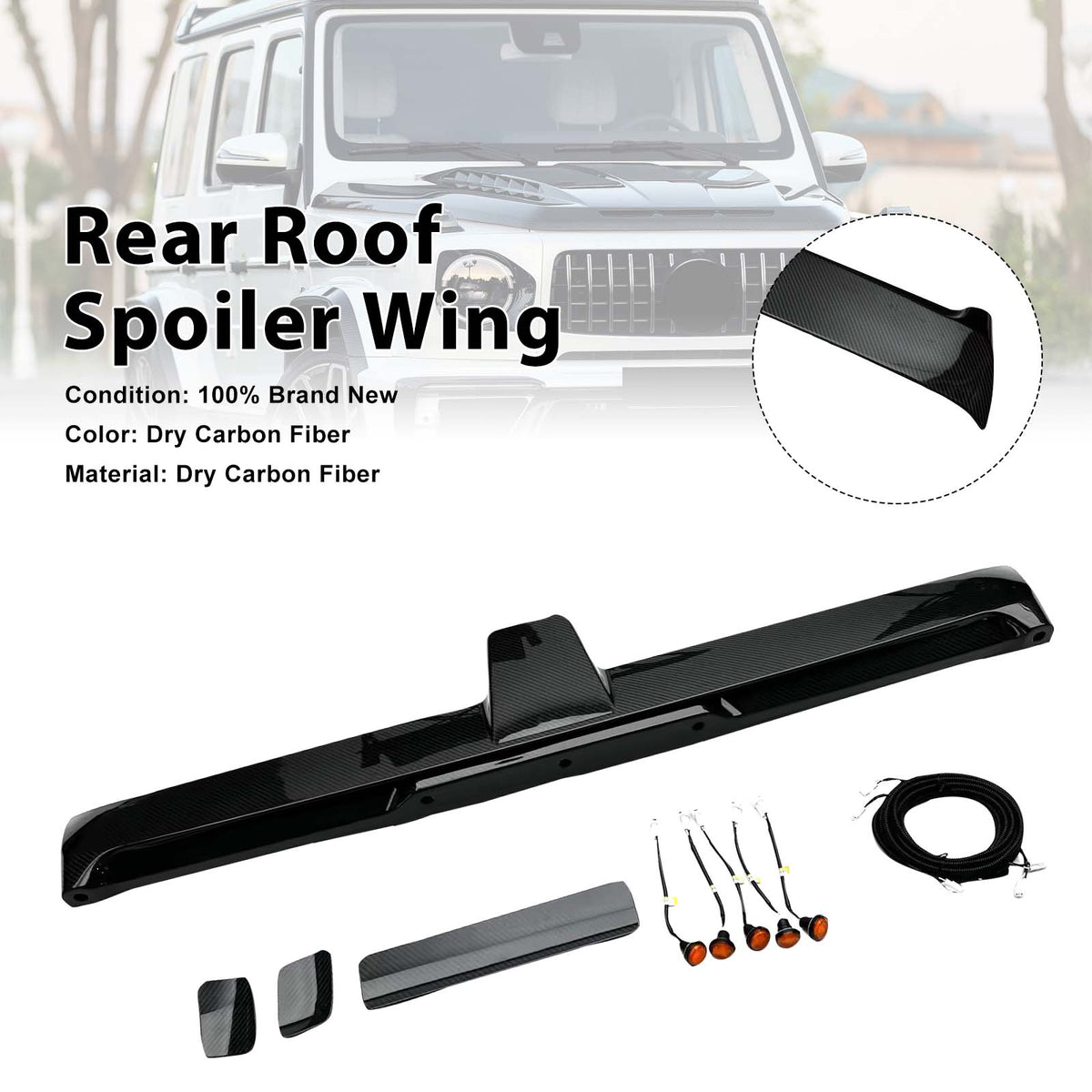 2025- Mercedes Benz G-Class W465 With 5 LED Light Carbon Fiber Rear Roof Spoiler Wing Generic