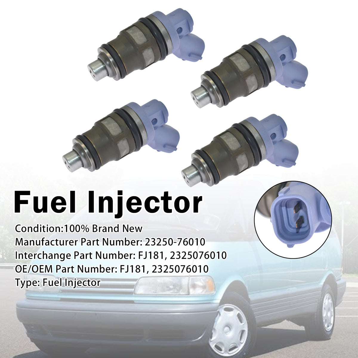 1991-1995 Toyota Previa DX 2.4L Naturally Aspirated 4Pcs Fuel Injector 23250-76010 FJ181 Generic