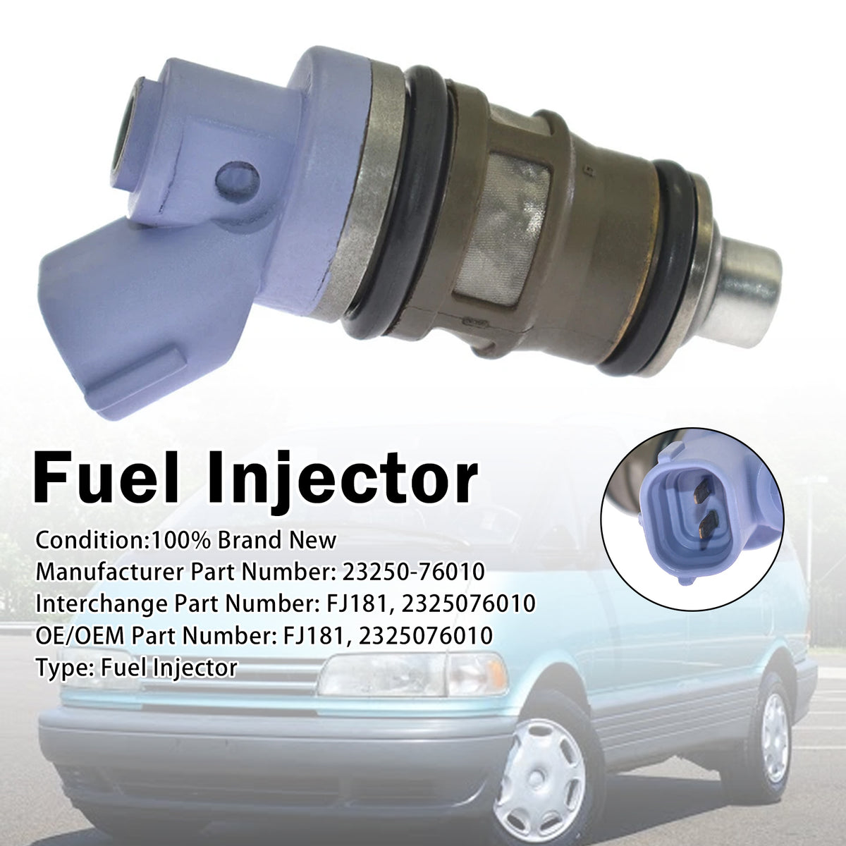 1991-1995 Toyota Previa LE 2.4L Naturally Aspirated 1Pcs Fuel Injector 23250-76010 FJ181 Generic