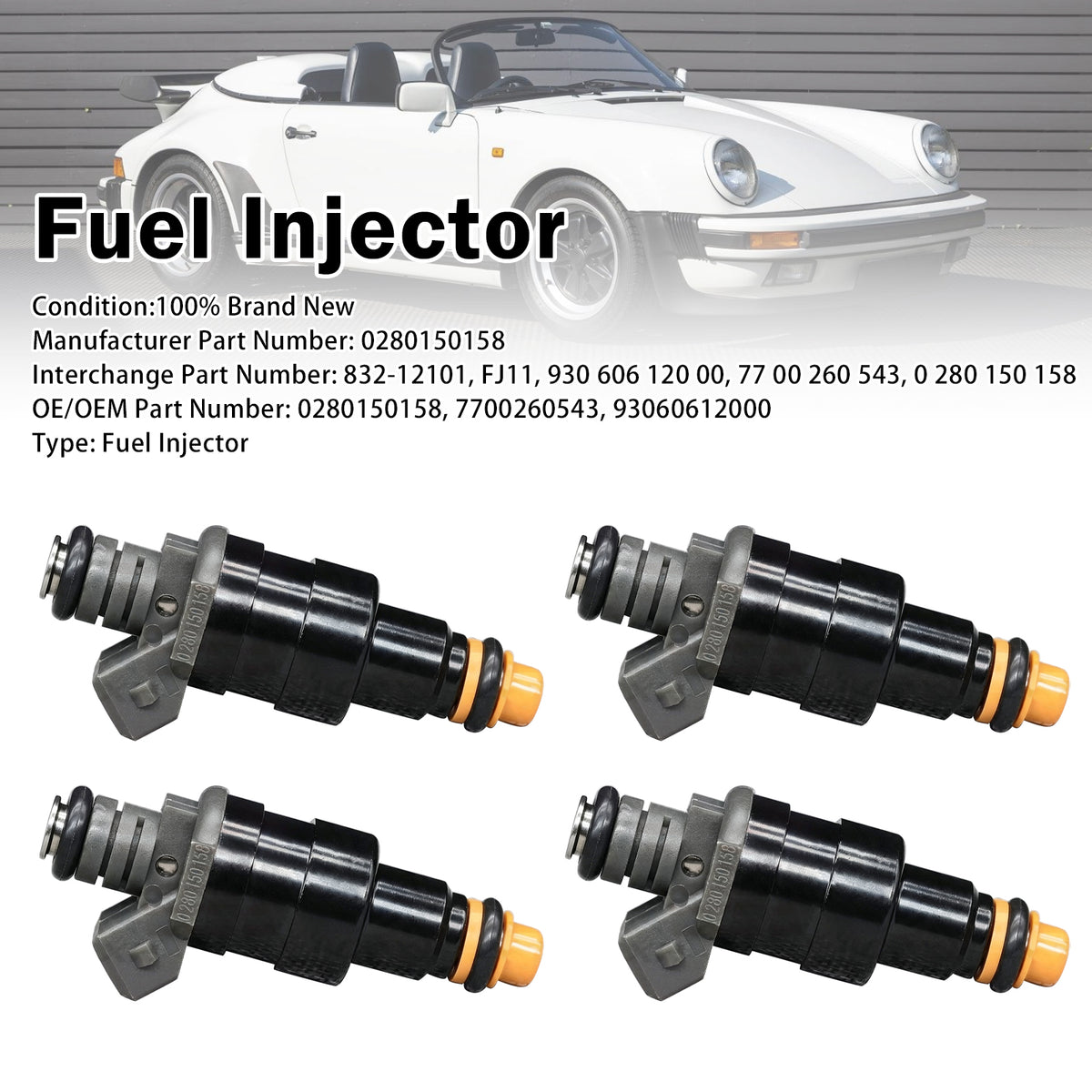 1984-1989 Porsche 911 Carrera 3.2L NA 4Pcs Fuel Injector 832-12101 FJ11 Generic