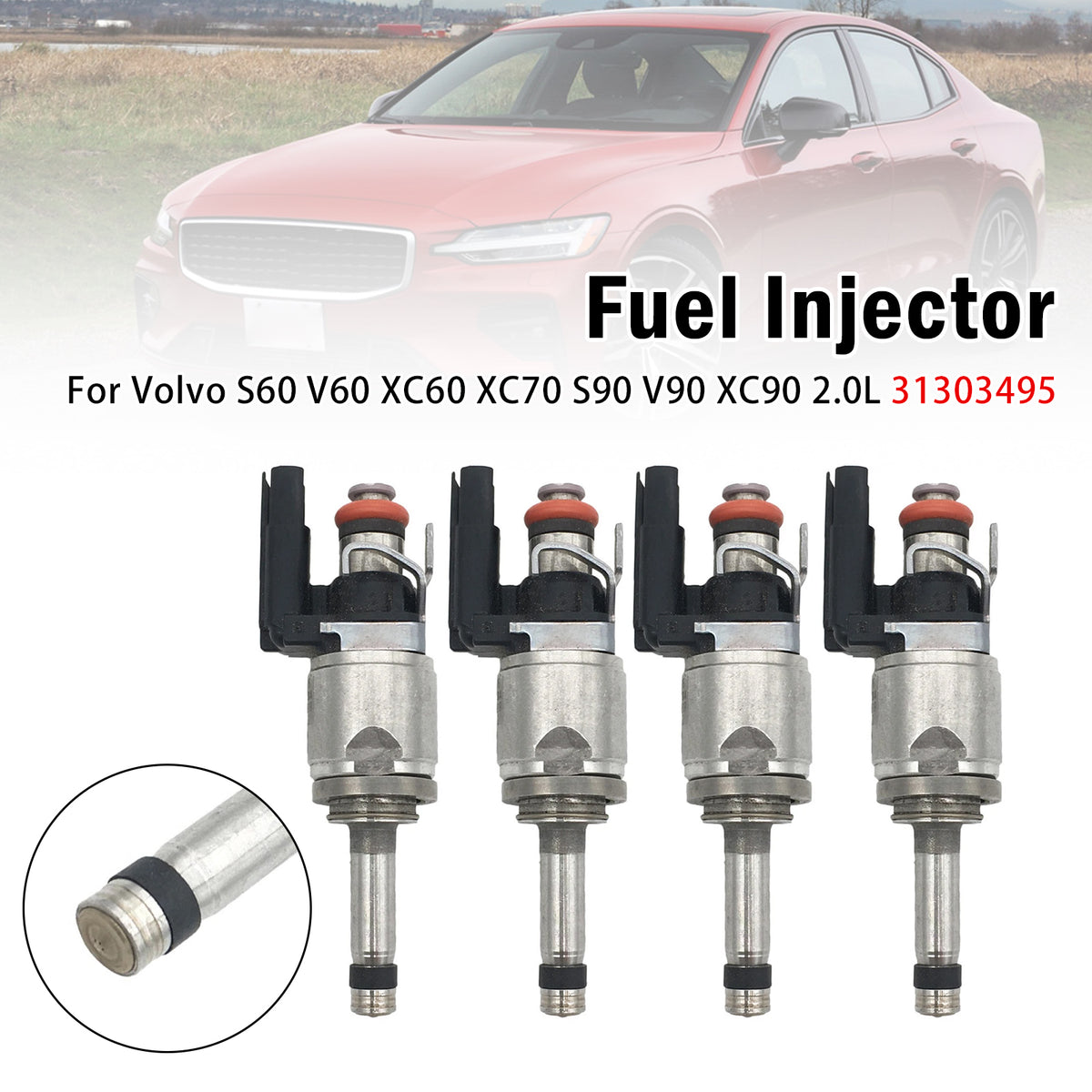 2020-2022 Volvo V60 Cross Country T5 2.0L Gas L4 4Pcs Fuel Injector 31478608 31336653 Generic