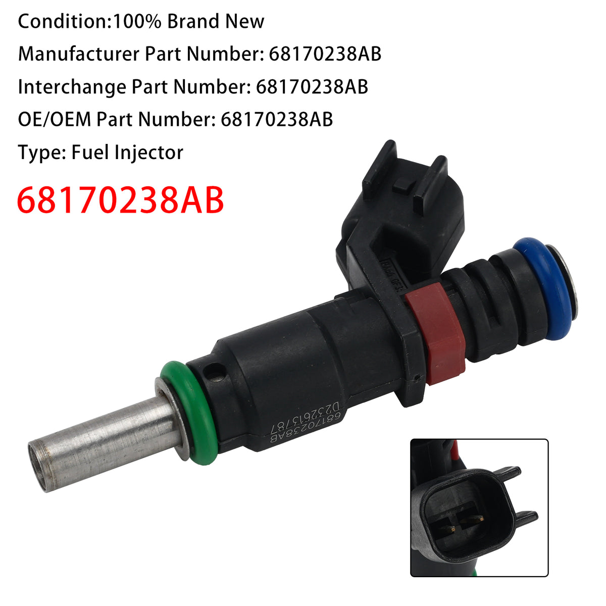 2018-2020 Jeep Grand Cherokee Trackhawk 6.2L V8 1Pcs Fuel Injector 68170238AB Generic
